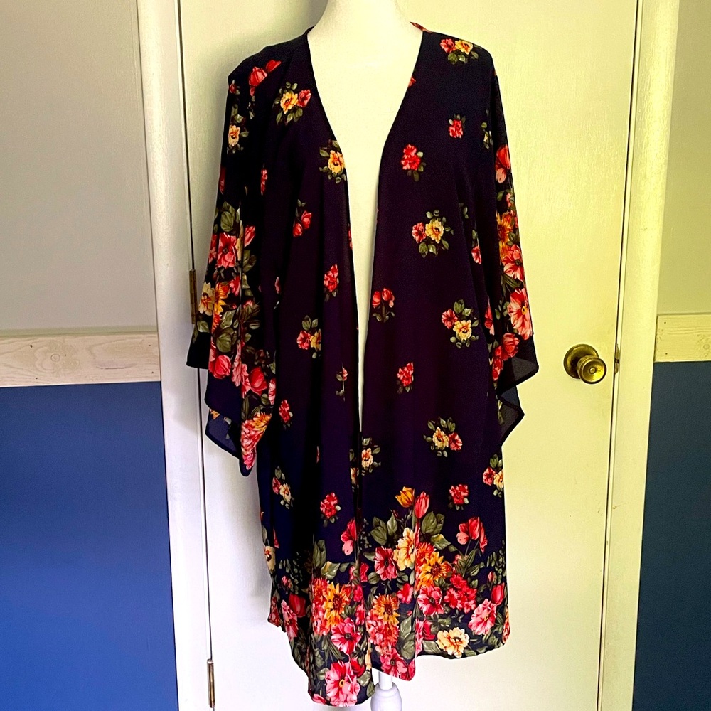 Modcloth Navy floral kimono by Paolino size L